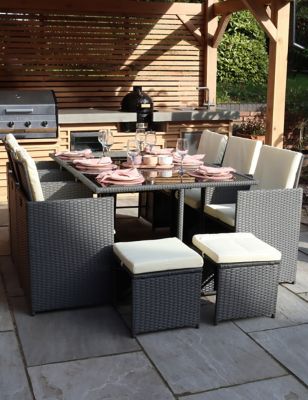 Royalcraft Cannes 10 Seater Rattan Garden Cube Dining Set - Grey, Grey,Brown Mix