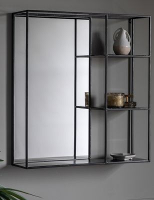 Gallery Home Bassan Rectangular Hanging Mirror with Shelf - Black, Black