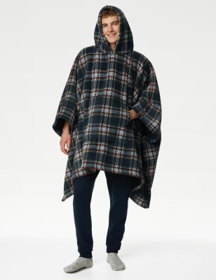 

The M&S Snuggle™ Borg Fleece Checked Hooded Blanket - Navy Mix, Navy Mix