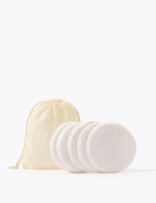 M&S Womens Pack of 5 Reusable Organic Cotton Pads & Bag - White, White