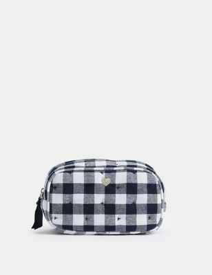M&S Womens Blue and White Gingham Cosmetic Bag - Multi, Multi