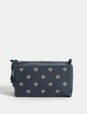 M&S Womens Shell Embroidered Cosmetic Bag - Navy, Navy