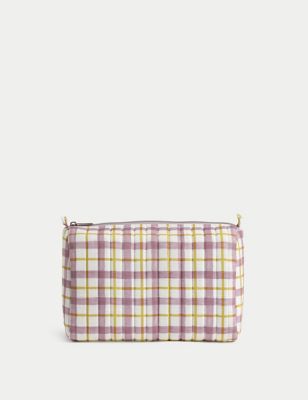 M&S Womens Large Quilted Gingham Cosmetics Bag - Multi, Multi