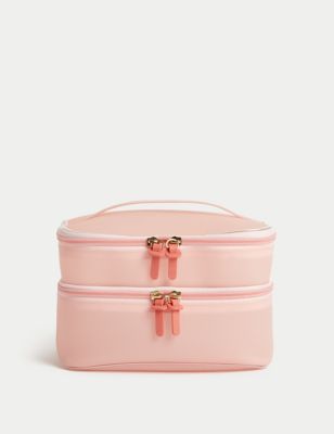 M&S Womens Double Tier Wash Bag - Light Pink, Light Pink,Mint