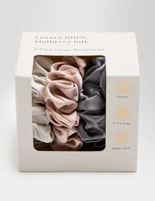 M&S 3pk Mulberry Silk Chunky Scrunchies