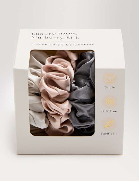 M&S 3pk Mulberry Silk Chunky Scrunchies
