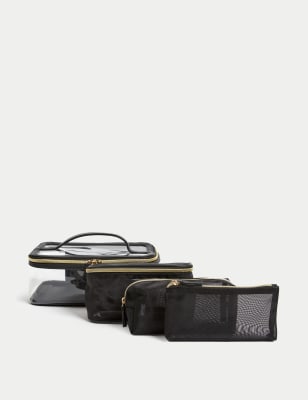 M&S Womens 4 Piece Make Up Bag Set - Black, Black