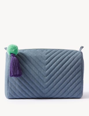 M&S Collection Large Quilted Toiletry Bag - 1SIZE - Blue, Blue
