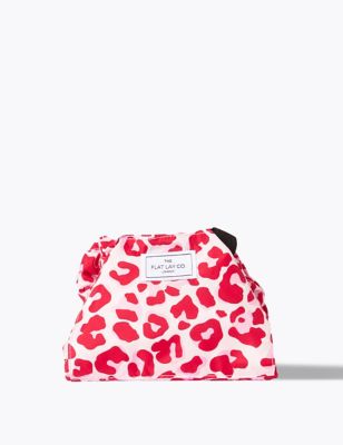 The Flat Lay Co. Womens Open Flat Makeup Bag In Pink Leopard