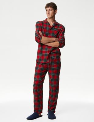 M&S Personalised Mens Checked Pyjama Set - Red Mix, Red Mix