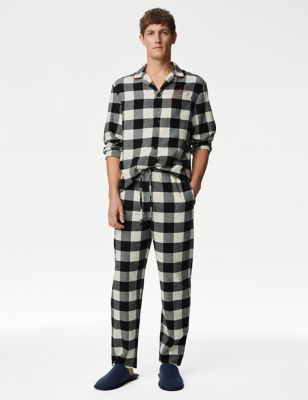 M&S Personalised Men's Mono Check Pyjama Set - Black Mix, Black Mix
