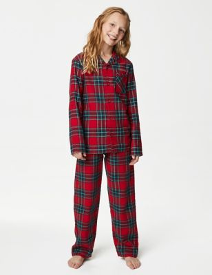 M&S Personalised Kid's Checked Pyjamas Set (1-16 Yrs) - 7-8 Y - Red Mix, Red Mix