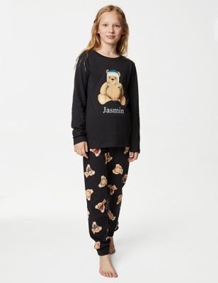 Personalised Kids Spencer Beartm Pyjama Set (1-16 Yrs) - 5-6 Y - Carbon, Carbon