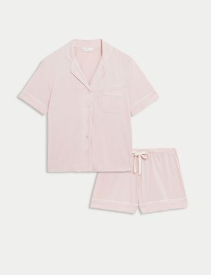 M&S Womens Personalised Womens Revere Shortie Set - XXL - Soft Pink, Soft Pink