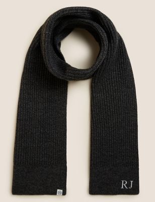 M&S Personalised Mens Rib Scarf - Charcoal Mix, Charcoal Mix