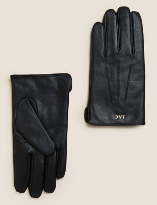 M&S Personalised Men's Leather Gloves - Black, Black