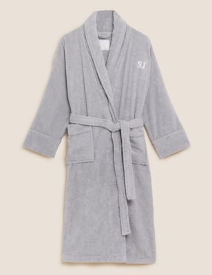 M&S Personalised Womens Towelling Dressing Gown - Silver Grey, Silver Grey