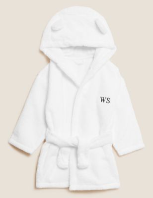 M&S Personalised Kids Hooded Bathrobe (0 -12 Mths) - NB - White, White
