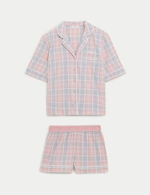 M&S Womens Personalised Women's Check Shortie Set - 6 - Pink Mix, Pink Mix