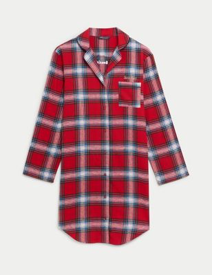 M&S Personalised Womens Family Checked Nightshirt - 6 - Red Mix, Red Mix