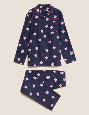 Girl's Personalised Kid's Percy Pig Pyjamas (2-16 Yrs) - 6-7 Y - Navy Mix, Navy Mix