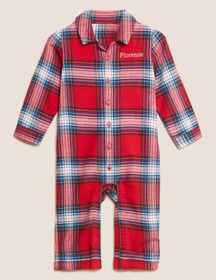 M&S Girls Personalised Kids' Family Checked Romper - 6-9 M - Red Mix, Red Mix