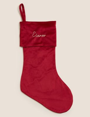 M&S Personalised Red Velvet Christmas Stocking, Red