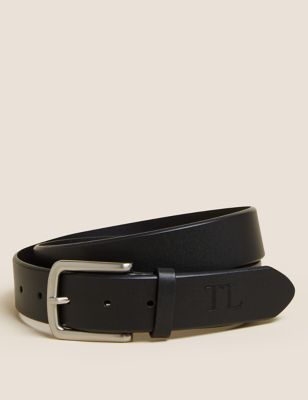 M&S Personalised Leather Belt - 30-32 - Black, Black