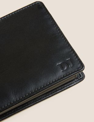 Men's Genuine Leather Zip-around Bifold Wallet 6 Credit Card 2 ID Window Black 