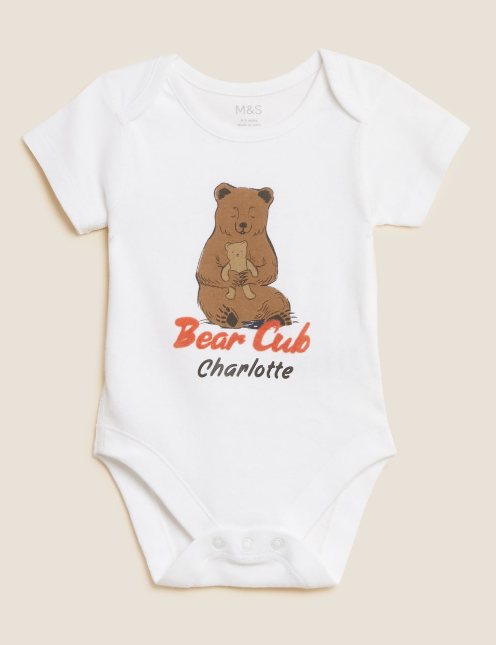 Personalised Pure Cotton Bear Cub Bodysuit (0-12 Mths) image 1