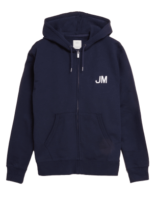 M&S Mens Personalised Mens Zip Up Hoodie - Dark Navy, Dark Navy,Grey