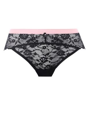 Freya Womens Offbeat Floral Lace Bikini Knickers - XS - Black, Black,Rose Pink