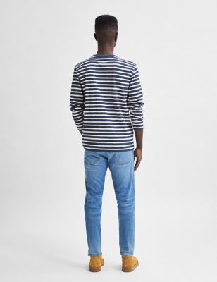 M&S Selected Homme Mens Pure Cotton Striped Long Sleeve T-Shirt