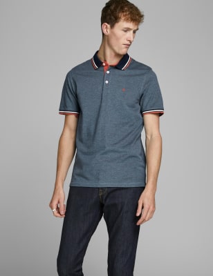 

Mens JACK & JONES Slim Fit Pure Cotton Tipped Polo Shirt - Denim, Denim