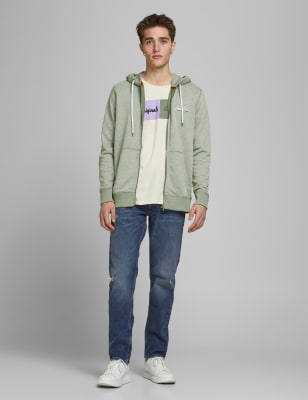 

Mens JACK & JONES Cotton Rich Zip Up Hoodie - Sea Green, Sea Green