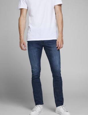 

Mens JACK & JONES Slim Fit Stretch Jeans - Blue Denim, Blue Denim