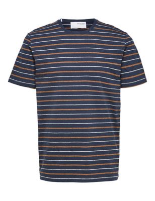 M&S Selected Homme Mens Pure Cotton Striped T-Shirt