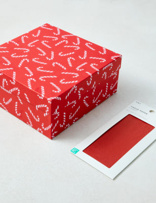 Candy Cane Pattern Christmas Gift Box &amp; Tissue Paper Pack
