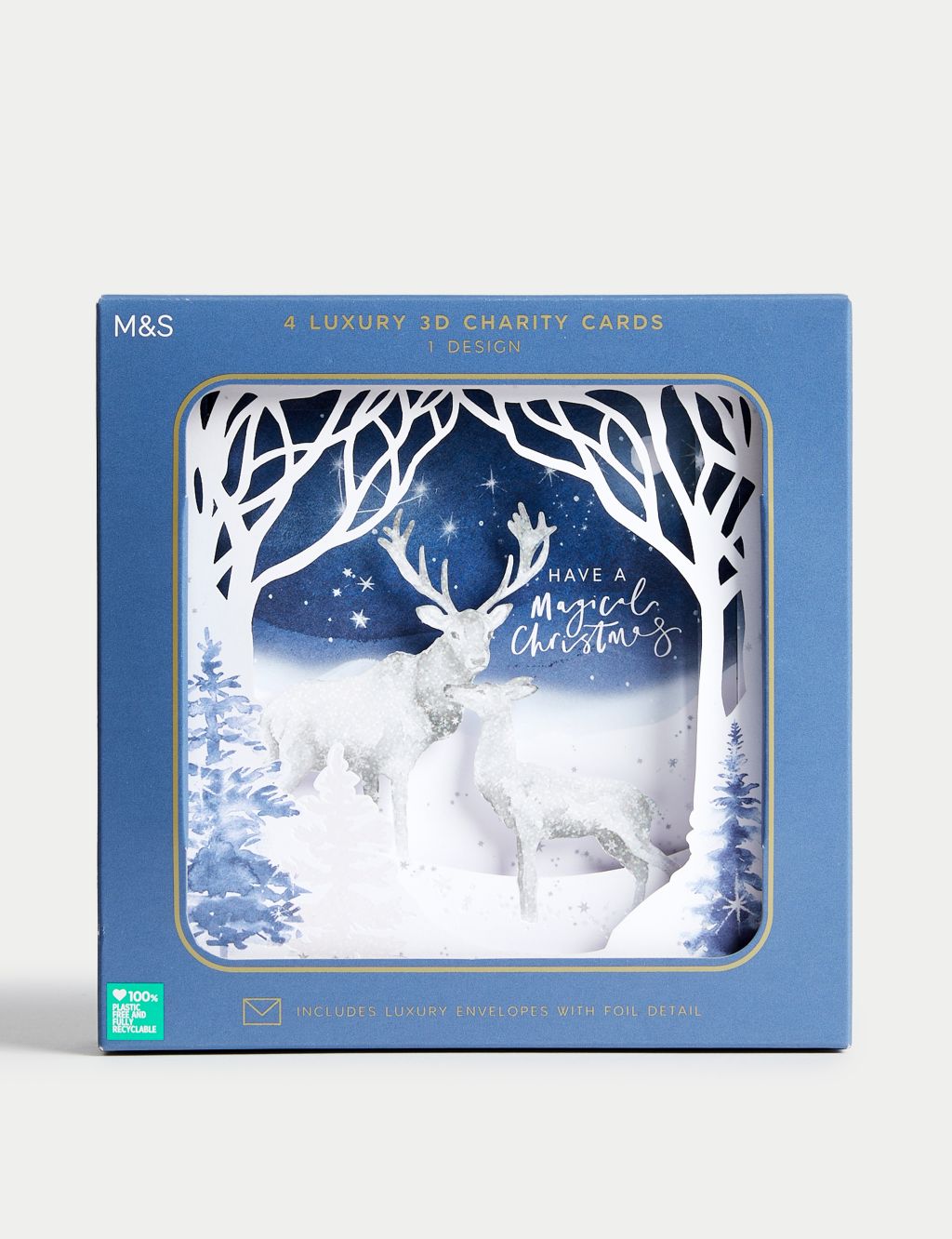 Luxury Charity Christmas Cards - Pack of 4, 3D Stag Design