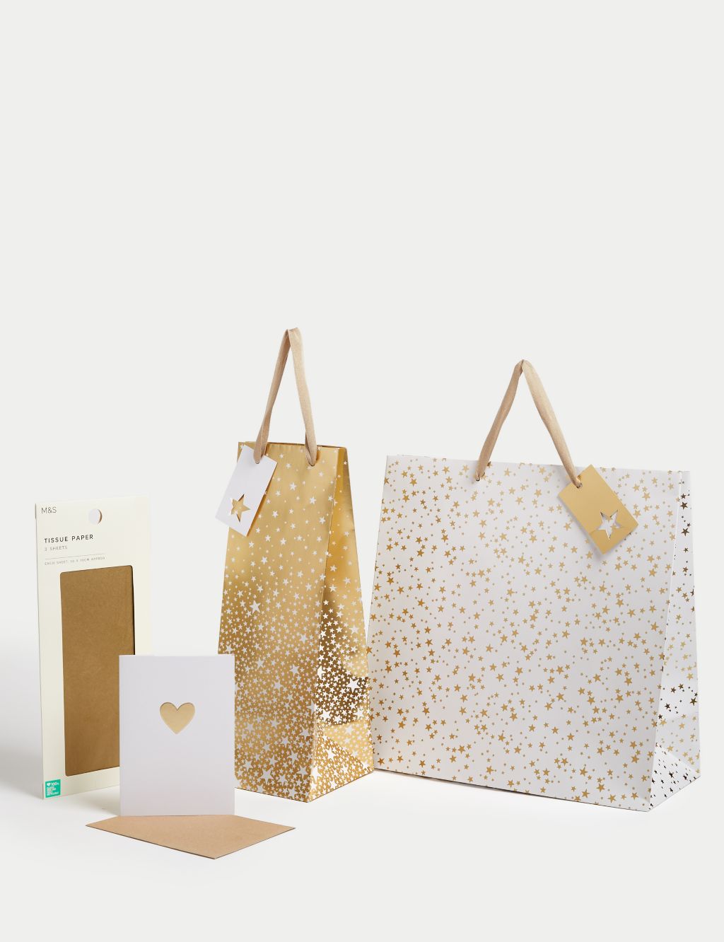 Blank Card, Gift Bags & Tissue Paper Pack - Gold Stars