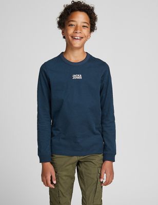 M&S Jack & Jones Junior Boys Pure Cotton Long Sleeve T-Shirt (8-16 Yrs)