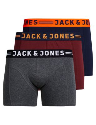 Jack & Jones Junior Boys 3 Pack Cotton Rich Trunks (8-16 Yrs) - 8y - Grey Mix, Grey Mix