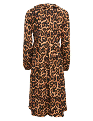 M&S Finery London Womens Cotton Animal Print Collared Smock Dress - 8 - Black/Brown, Black/Brown