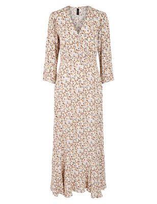 M&S Y.A.S Womens Floral V-Neck Maxi Waisted Dress