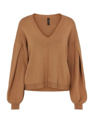 M&S Y.A.S Womens V-Neck Blouson Sleeve Jumper