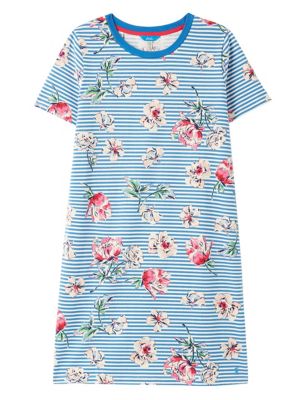 M&S Joules Womens Pure Cotton Floral Striped T-Shirt Dress