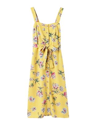 M&S Joules Womens Floral Midi Tea Dress with Linen