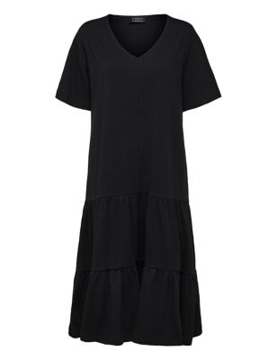M&S Selected Femme Womens Pure Cotton V-Neck Midi T-Shirt Dress