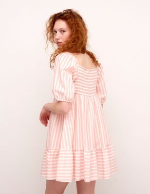 M&S Nobody'S Child Womens Cotton Rich Striped Square Neck Mini Smock Dress