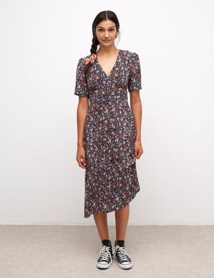 M&S Nobody'S Child Womens Floral V-Neck Button Through Midi Tea Dress